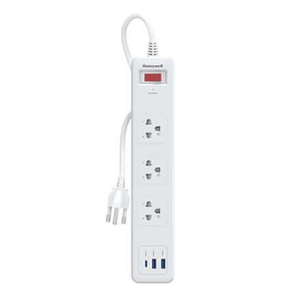 รางปลั๊กไฟ 3 ช่อง Honeywell รุ่น HCC000038 ป้องกันไฟกระชาก 1.8 เมตร (USB-A 2 ช่อง , USB-C 1 ช่อง)_0